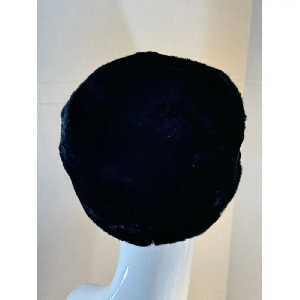 FLORENCE EISEMAN Black Faux Fur Muff Style Hat Girls Size 4/6X